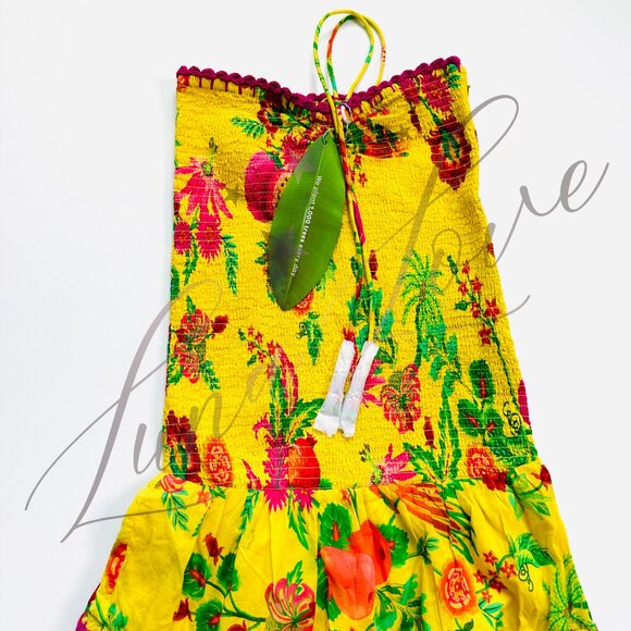 FARM RIO Delicate Fruit Garden Yellow Smocked Maxi Dress NWT - Picture 5 of 11